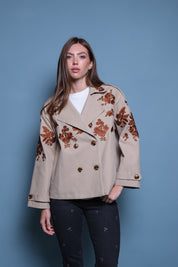 TRENCH COAT BORDADO CAFE FLORAL