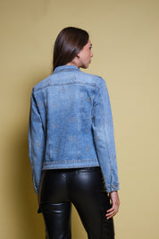 CHAQUETA DENIM AZUL BORDADO GEOMETRICO