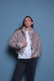 CHAQUETA FAUX FUR BOMBER GRIS HIELO