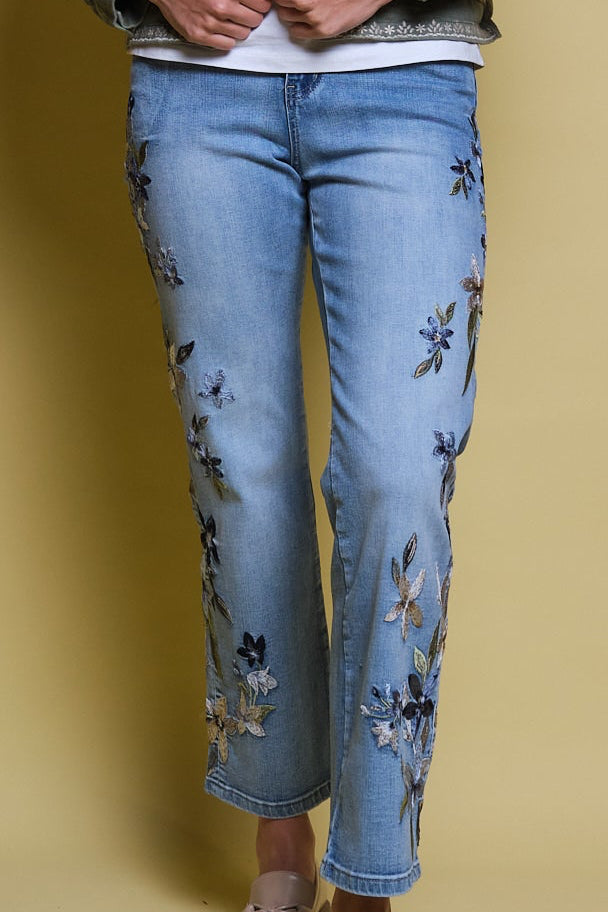 JEANS BORDADO FLORAL VERTICAL