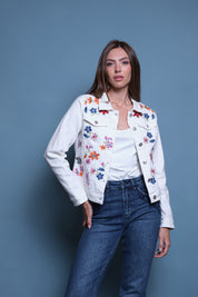 CHAQUETA DENIM BLANCA BORDADO FLORES LENTEJUELA