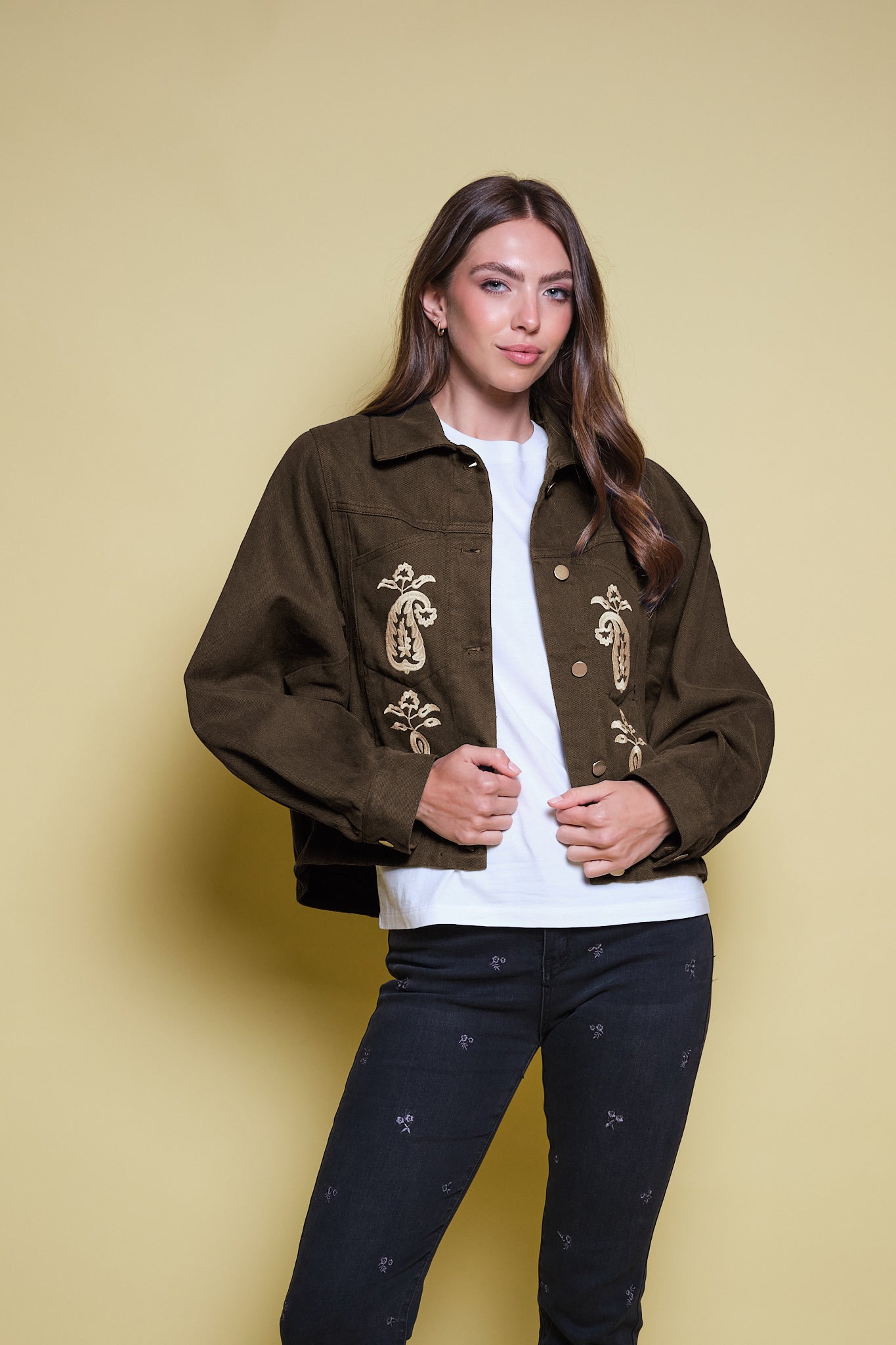 CHAQUETA DRIL VERDE OSCURO BORDADO PAISLEY