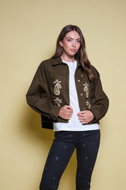 CHAQUETA DRIL VERDE OSCURO BORDADO PAISLEY