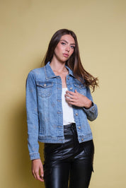 CHAQUETA DENIM AZUL BORDADO GEOMETRICO