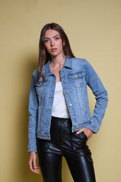 CHAQUETA DENIM AZUL BORDADO GEOMETRICO