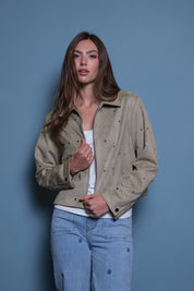 CHAQUETA GAMUZA VERDE TACHES