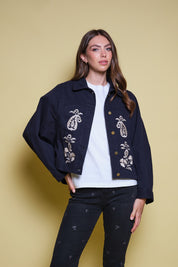CHAQUETA DRIL AZUL OSCURO BORDADO PAISLEY