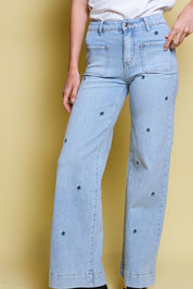 JEANS MINI FLORAL AZUL BORDADO