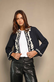 CHAQUETA AZUL BORDADO FLORES BOHO