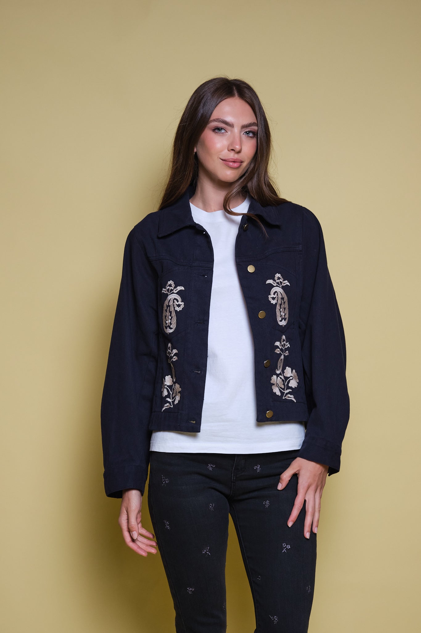 CHAQUETA DRIL AZUL OSCURO BORDADO PAISLEY