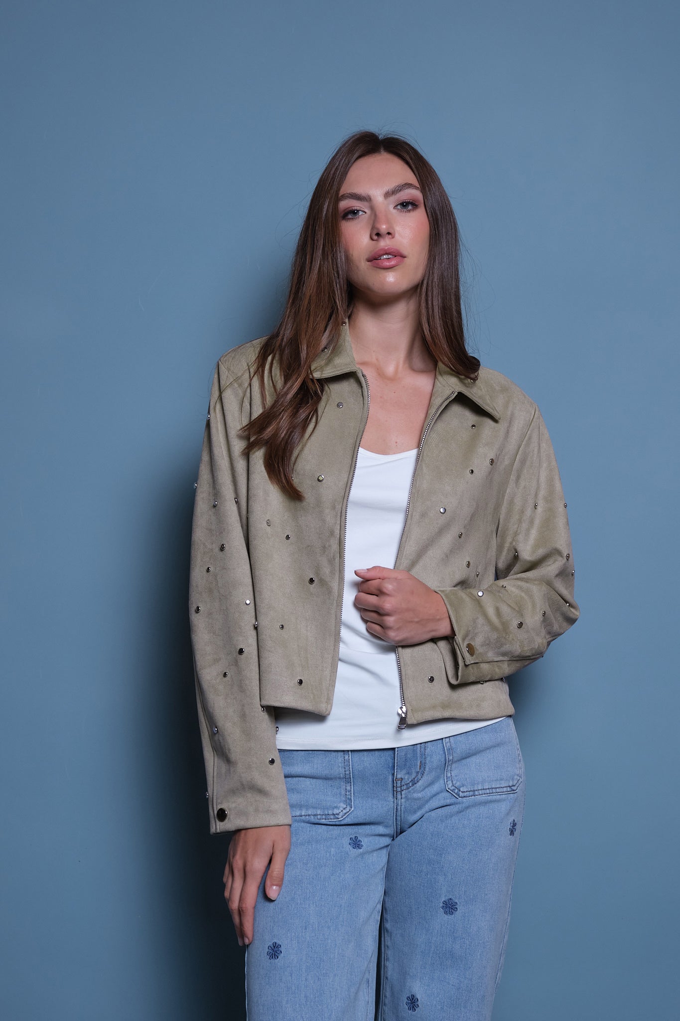 CHAQUETA GAMUZA VERDE TACHES