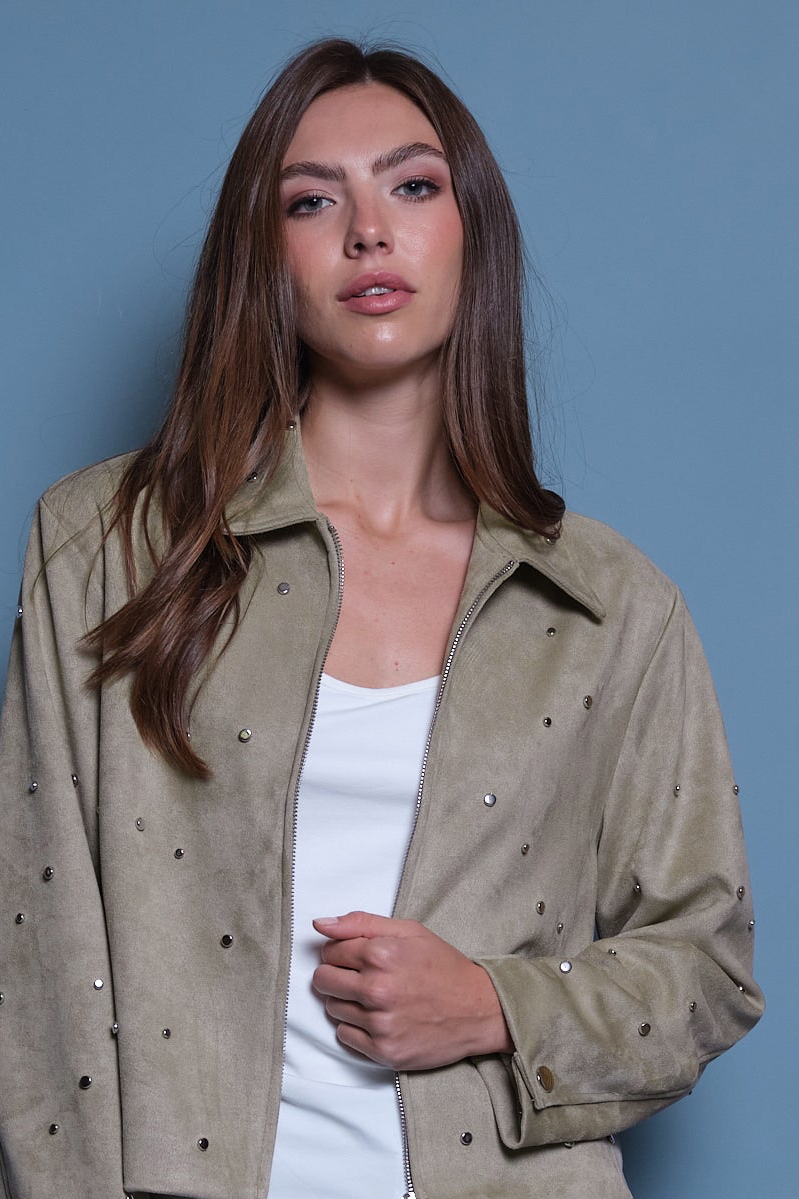 CHAQUETA GAMUZA VERDE TACHES