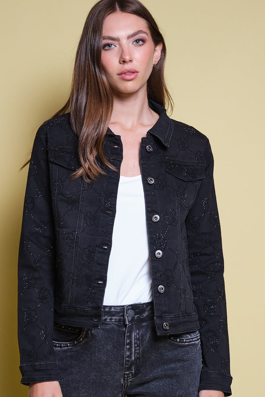 CHAQUETA DENIM NEGRA RHINESTONE