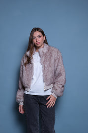CHAQUETA FAUX FUR BOMBER GRIS HIELO