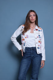 CHAQUETA DENIM BLANCA BORDADO FLORES LENTEJUELA
