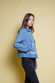 CHAQUETA DENIM AZUL CLARO BORDADO FLORAL