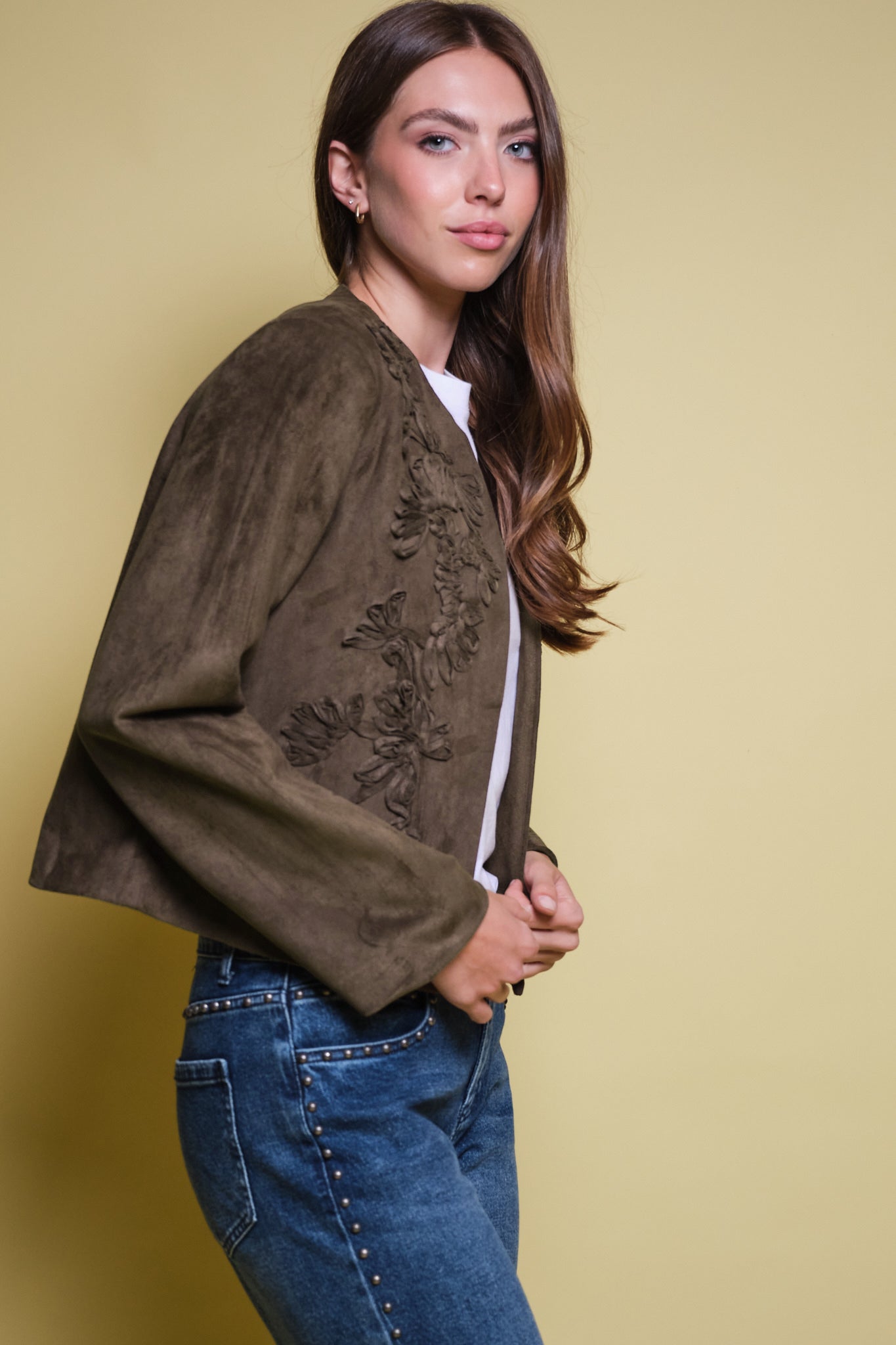 CHAQUETA GAMUZA CINTAS VERDE