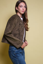 CHAQUETA GAMUZA CINTAS VERDE