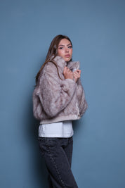 CHAQUETA FAUX FUR BOMBER GRIS HIELO