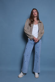 JEANS MINI FLORAL AZUL BORDADO