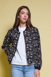 CHAQUETA BOMBER NEGRA CINTAS ALL OVER
