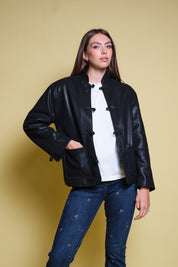 CHAQUETA CUERO NEGRO MANDARIN