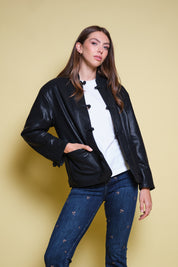 CHAQUETA CUERO NEGRO MANDARIN