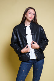 CHAQUETA CUERO NEGRO MANDARIN