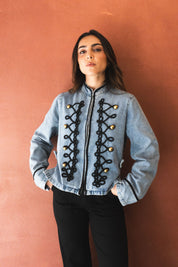 CHAQUETA DENIM MILITAR TRENZADO AZUL