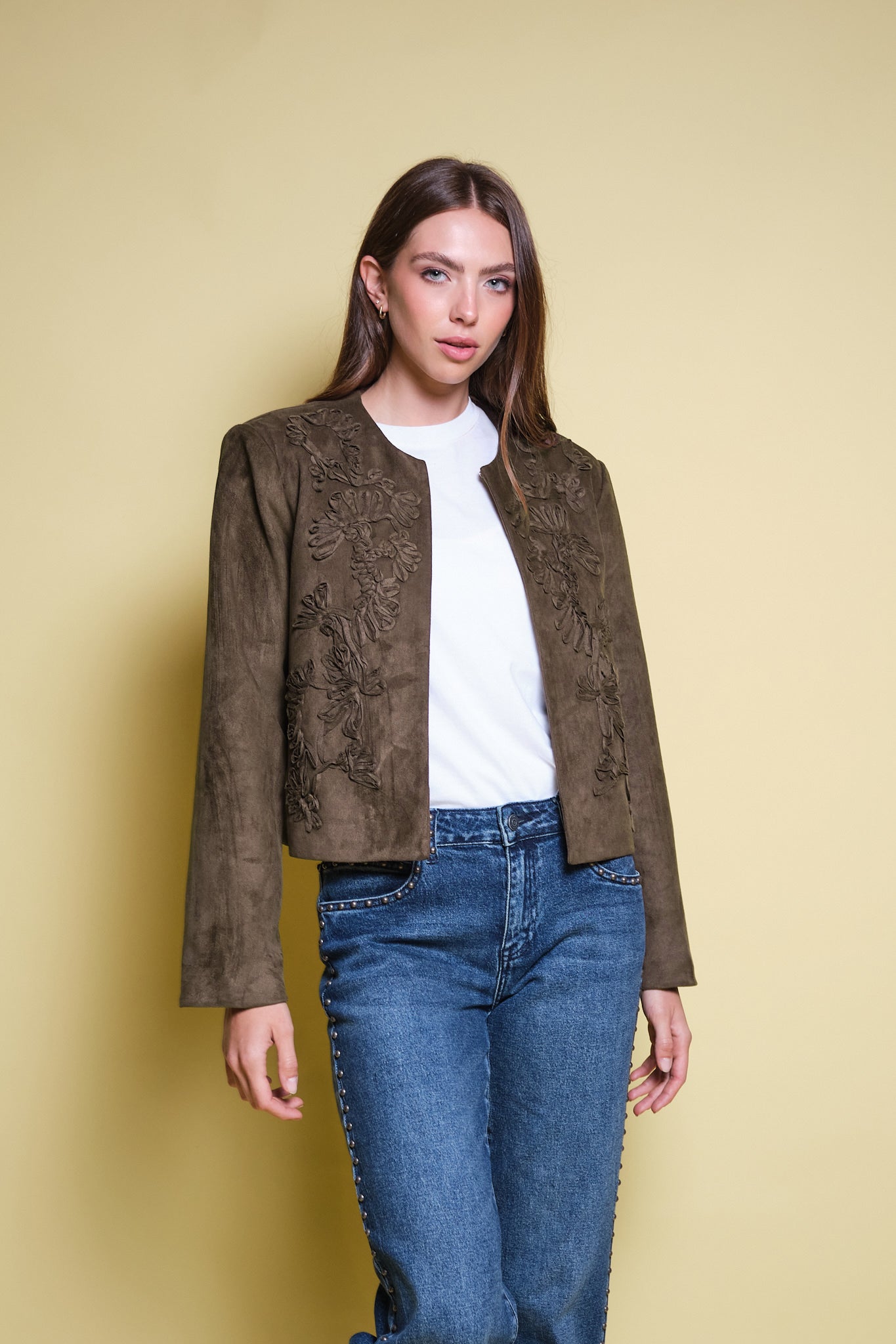 CHAQUETA GAMUZA CINTAS VERDE