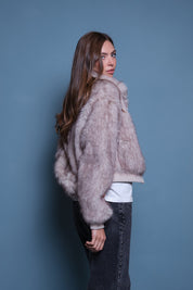 CHAQUETA FAUX FUR BOMBER GRIS HIELO