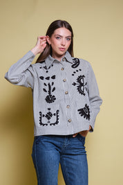 CHAQUETA STRIPES BORDADO NEGRO FLORAL