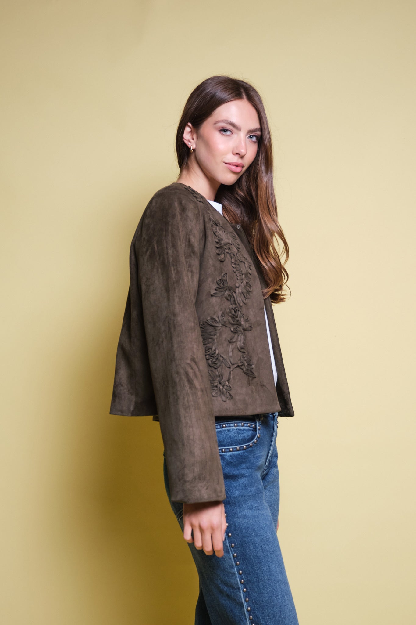 CHAQUETA GAMUZA CINTAS VERDE