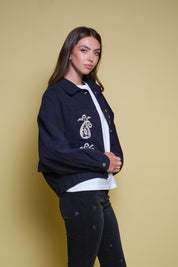 CHAQUETA DRIL AZUL OSCURO BORDADO PAISLEY