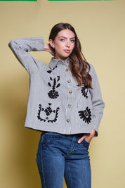 CHAQUETA STRIPES BORDADO NEGRO FLORAL