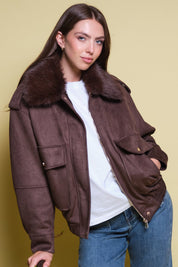 CHAQUETA GAMUZA CAFE CUELLO FAUX FUR