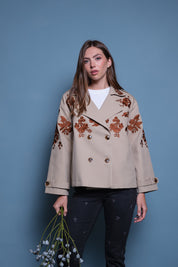 TRENCH COAT BORDADO CAFE FLORAL