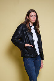CHAQUETA CUERO NEGRO MANDARIN