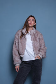 CHAQUETA FAUX FUR BOMBER GRIS HIELO