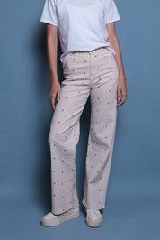 JEANS BEIGE BORDADO ASPA