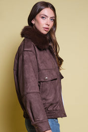 CHAQUETA GAMUZA CAFE CUELLO FAUX FUR