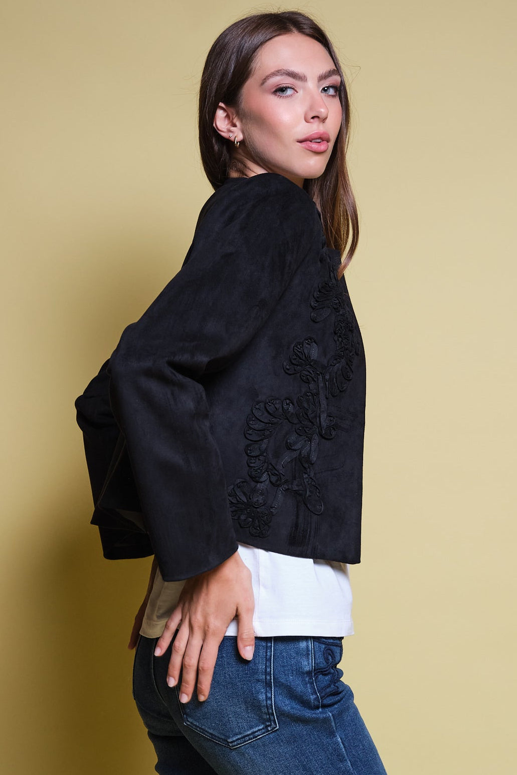 CHAQUETA GAMUZA CINTAS NEGRA