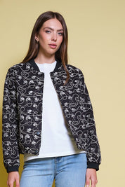 CHAQUETA BOMBER NEGRA CINTAS ALL OVER