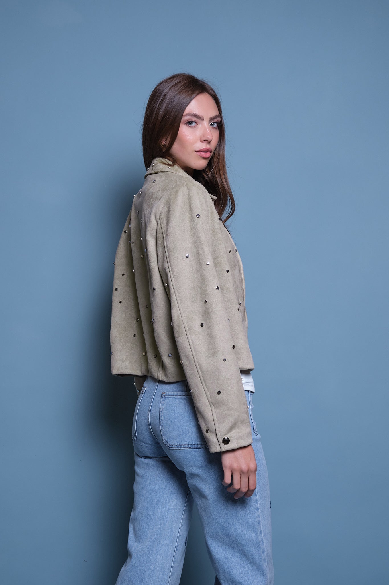 CHAQUETA GAMUZA VERDE TACHES