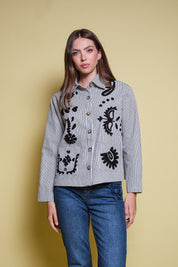 CHAQUETA STRIPES BORDADO NEGRO FLORAL