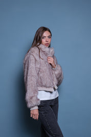 CHAQUETA FAUX FUR BOMBER GRIS HIELO