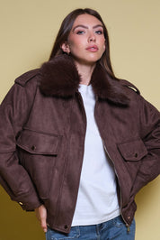 CHAQUETA GAMUZA CAFE CUELLO FAUX FUR