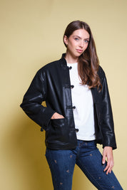 CHAQUETA CUERO NEGRO MANDARIN