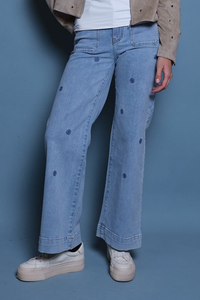 JEANS MINI FLORAL AZUL BORDADO