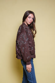 CHAQUETA GAMUZA CAFE PEDRERIA BORDADA